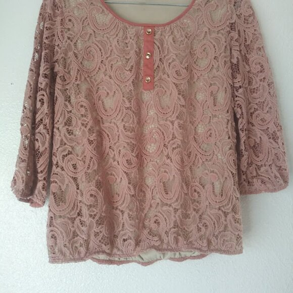 PerSeption Concept women's size S pink lace blouse - Picture 3 of 14